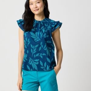 J. Crew Blue Leaf Print Blouse